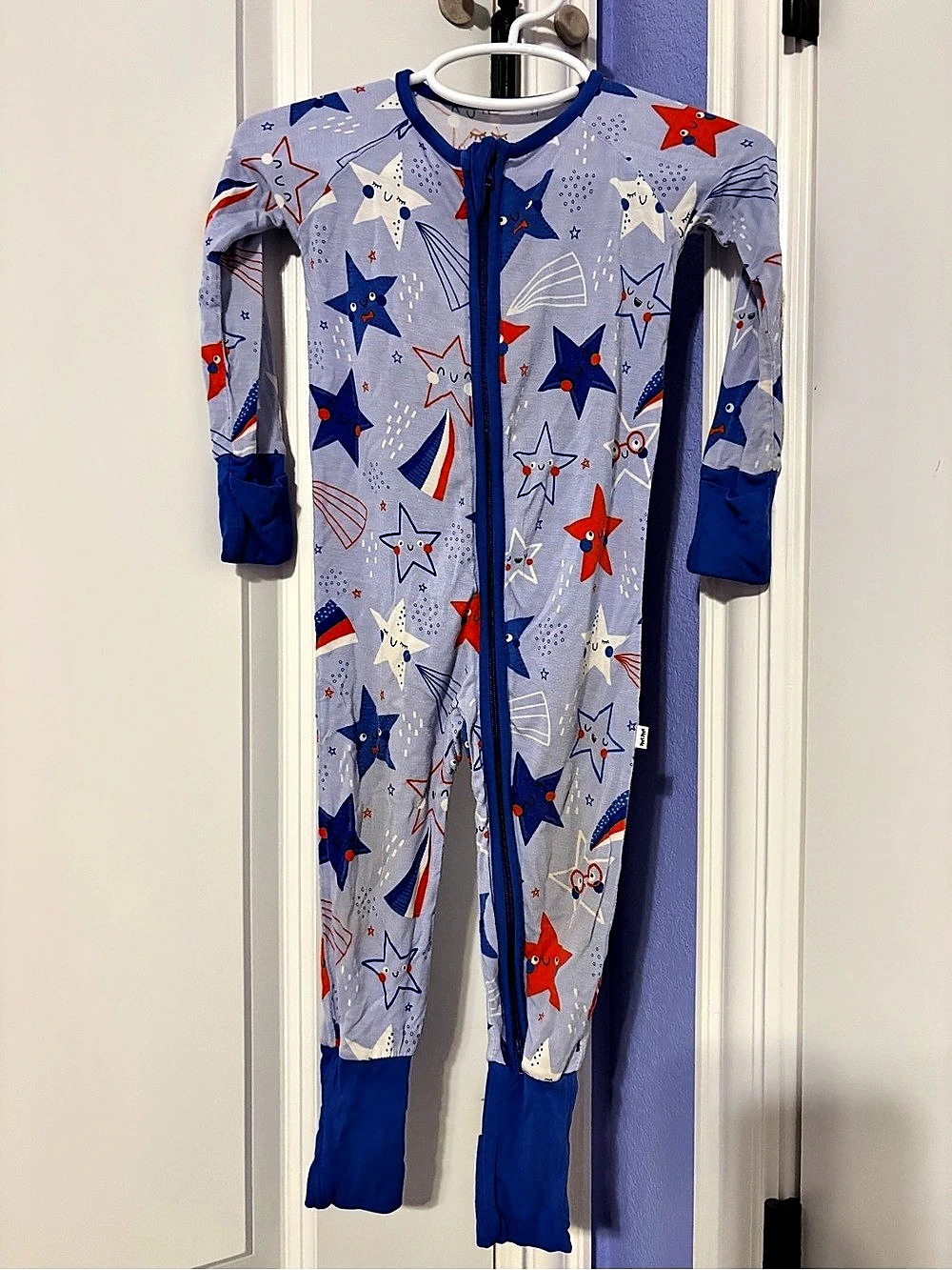 LS Star Print Blue 6-12 convertible footies